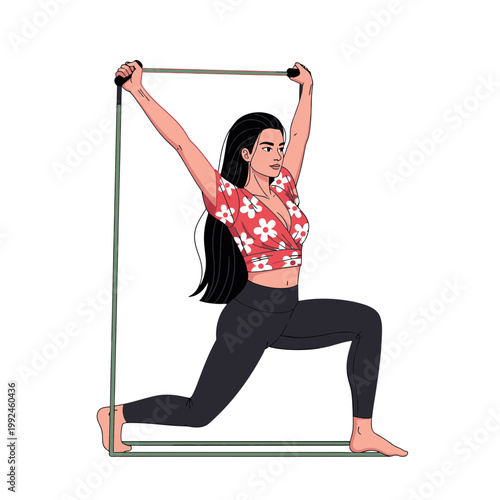 Woman doing resistance band exercise, lunges, fitness workout