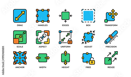 Design transform icons for resize and alignment on white background