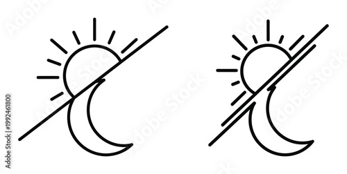 Abstract sun and moon symbols with diagonal lines