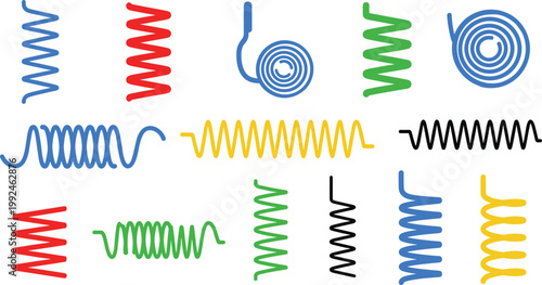 Принти на полотні Colorful spiral spring set collection featuring various twisted metal coils in d