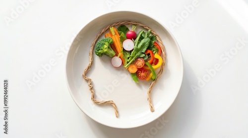 Bowl of Fresh Vegetables Arranged as a Brain