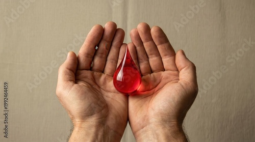 Open Palms Holding a Large Red Drop