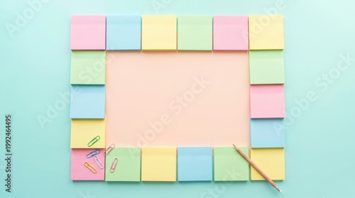 Pastel sticky notes forming a border on a light peach background