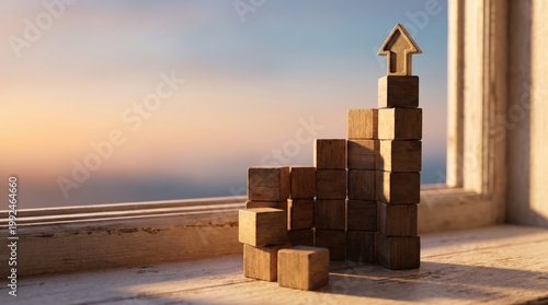 Wooden Cubes Stacked Increasing With House Icon
