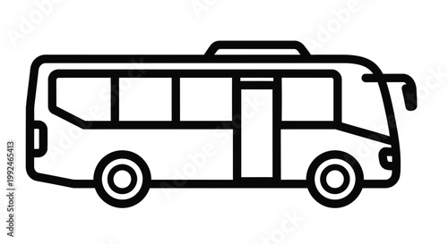 Simple black and white line drawing of a passenger bus with rounded features