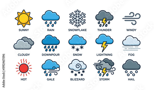 Weather condition icons arranged in grid on white background