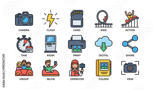 Capture kiosk icons showing capture tools and print services on white