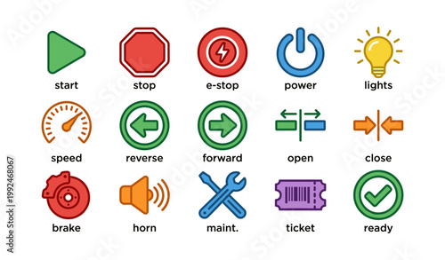 Control and navigation icons showing start stop power functions