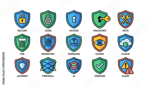 Security and access shield icons depicting authentication concepts