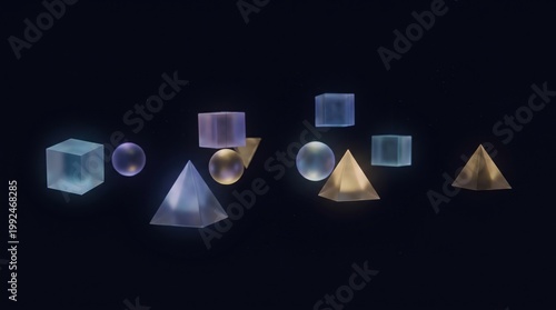 Floating Geometric Shapes Softly Glowing