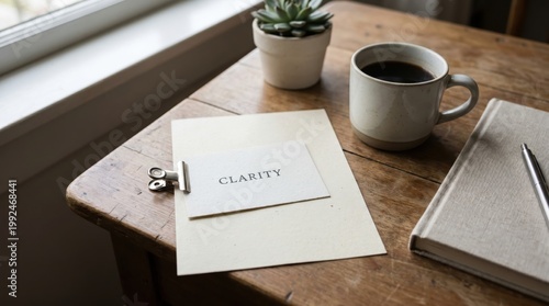 Minimal Card with Word Clarity on Clipboard