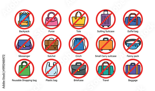 Prohibited bag icons showing types of banned baggage items