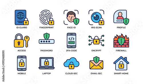 Identity and security icons for access on white background