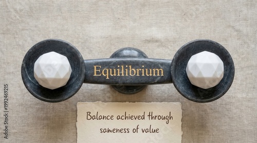Naklejka Flat-lay of Equilibrium Scales with Balanced Objects