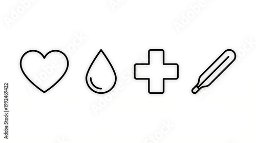 Minimal Icon Set with Heart and Medical Symbols