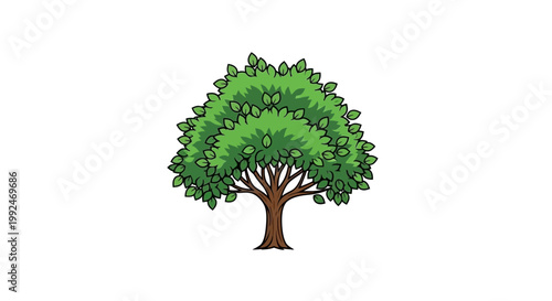 A cartoon illustration of a tree with a brown trunk and green leaves on a white background