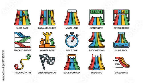 Multi lane water slide race icons showing start and finish order