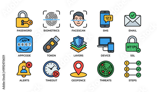 Authentication icons showing verification methods on white