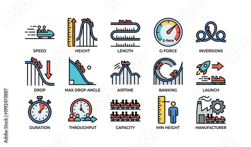 Roller coaster metric icons displayed in labeled grid