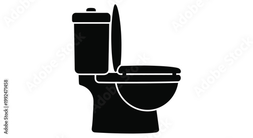 Simple black silhouette of a modern toilet side view isolated on a white background