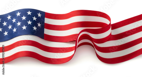 waving american usa flag ribbon on white background for flag day celebration