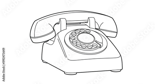 Line drawing of a vintage rotary telephone a classic communication device
