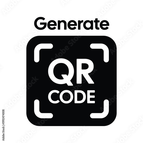 Monochrome Generate QR Code Icon High Quality Vector Graphic with Professional Typography and Frame Corners for Digital Marketing and App UI