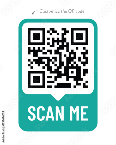 Teal Scan Me QR Code Label High Quality Vector Graphic with Customizable Digital Matrix Barcode for Modern Business Marketing and Smart Retail Signage