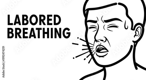Vector illustration of a man experiencing labored breathing and shortness of breath.