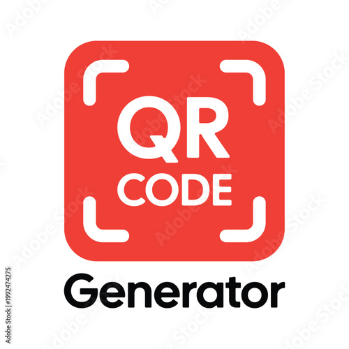 Red QR Code Generator Icon High Quality Vector Graphic with White Frame Corners and Professional Typography for Digital Marketing and App UI