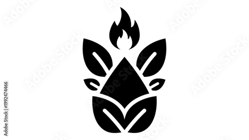 Abstract logo icon featuring a stylized flame above a central drop shape surrounded by multiple leaves, representing nat