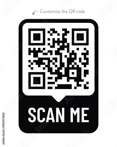Black Scan Me QR Code Label High Quality Vector Graphic with Customizable Digital Matrix Barcode for Modern Business Marketing and Professional Retail Signage