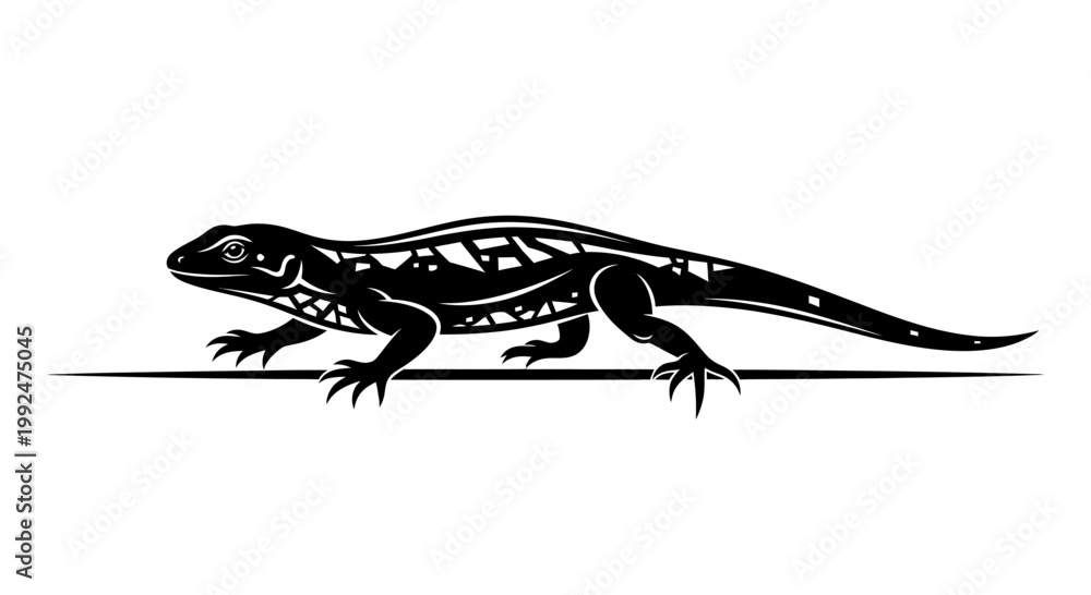 Fototapeta premium Lizard or salamander silhouette vector illustration in tribal style.