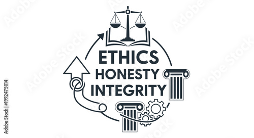 Ethics, Honesty, Integrity Concept Illustration with Legal and Business Symbols