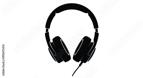 Black silhouette of over ear headphones isolated on a clean white background