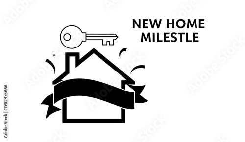 New Home Milestone Concept Illustration with House Silhouette and Key.