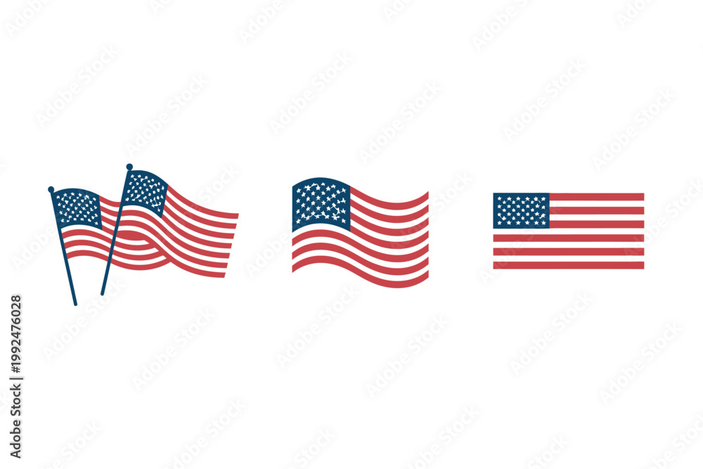 Obraz premium American flags wave in the wind as a patriotic symbol of national pride and unity design.