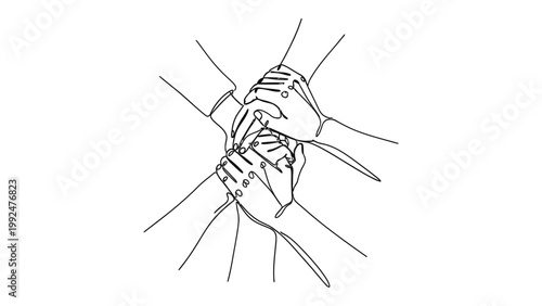 Group of diverse people stacking hands together in unity.