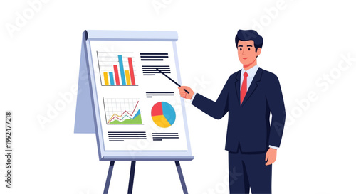Businessman presenting data on whiteboard.