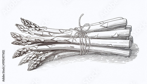 Wallpaper Mural A detailed ink sketch of a bundle of asparagus tied with twine. Generative AI. Torontodigital.ca