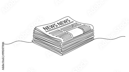 Continuous one line drawing of a stack of daily newspapers.