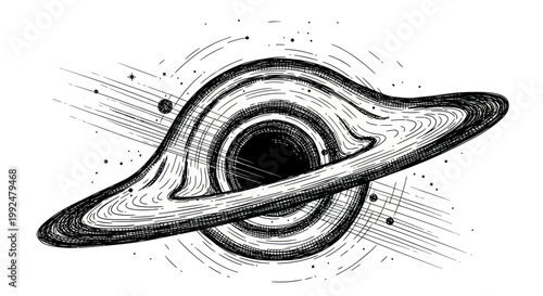 Cosmic Black Hole Illustration with Swirling Accretion Disk and Stars