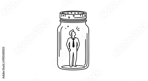 Trapped, confined, business person, jar, imprisonment, isolated, minimalist vector illustration