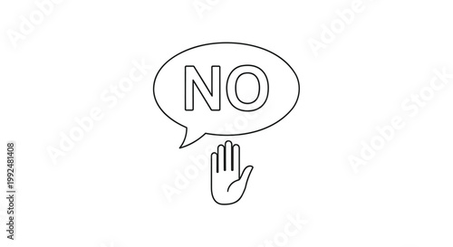 Vector rejection icon, hand with no speech bubble, stop sign symbol, refusal gesture