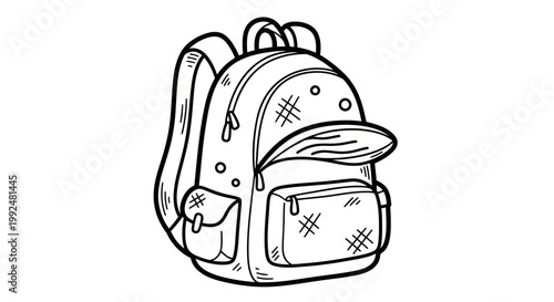 Hand-drawn backpack illustration, simple line art, school bag icon, doodle style