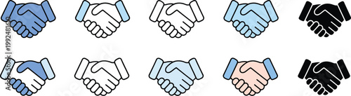 Handshake icon set soul brother handshake icon heart handshake icon in different style for partnership agreement trust concept