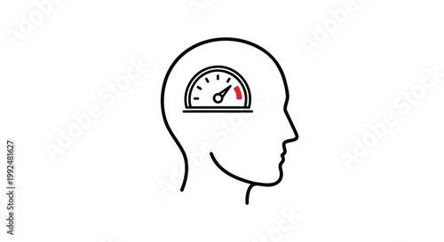 Stress, anxiety, mental health concept, gauge meter, human head profile