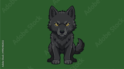 Cute Black Wolf Pup Cartoon Illustration.
