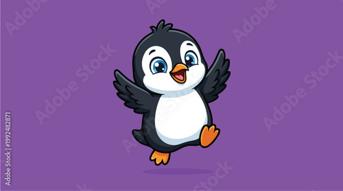 Cute Cartoon Penguin Happy and Playful.