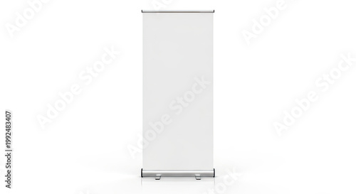 Blank white roller banner stand mockup template for display promoting advertising in trade show event presentation backdrop roll-up isolated